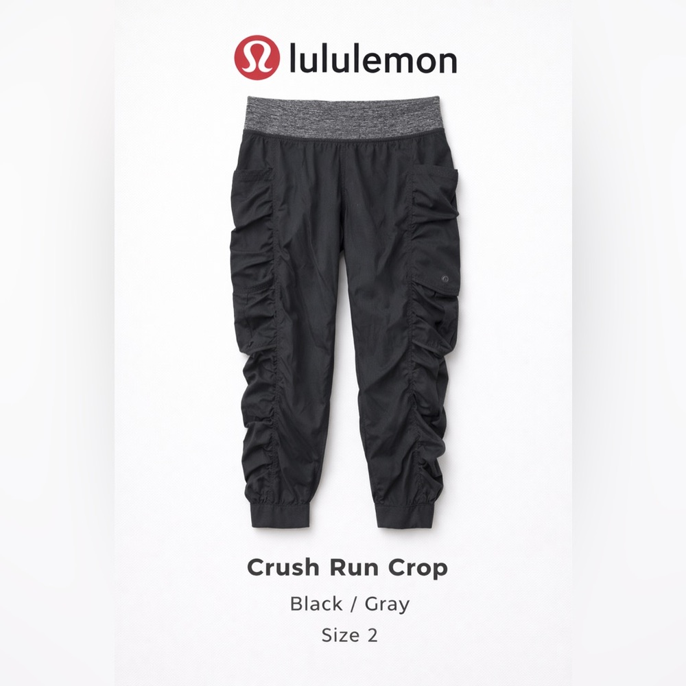 Lululemon Crush Run Crop Pants Black Ruched Cargo Athletic Joggers Size 2